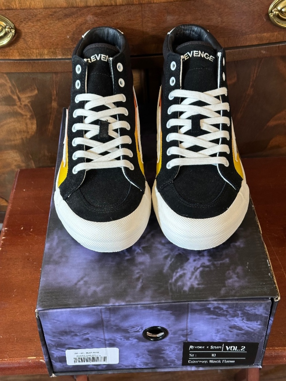 Revenge X Storm Vol. 2 High-Top Black Flame Sneakers